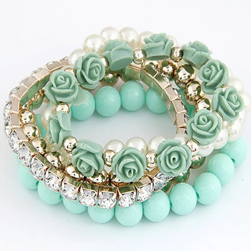 Resin Bangle Bracelet - 패션 보헤미안 멀티 레이어 진주 비즈
