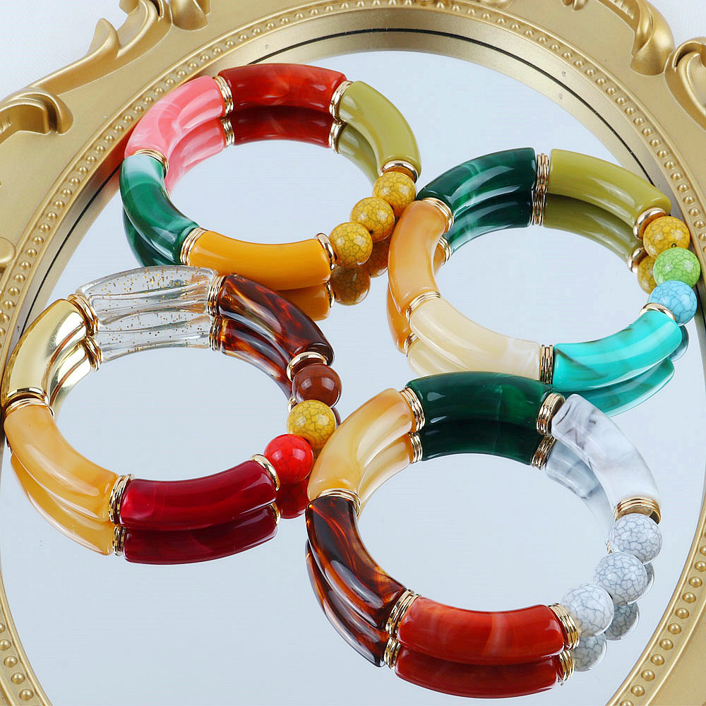 Resin Bangle Bracelet - FishSheep-여성을 위한 새로운 다채로운 아크릴 대나무