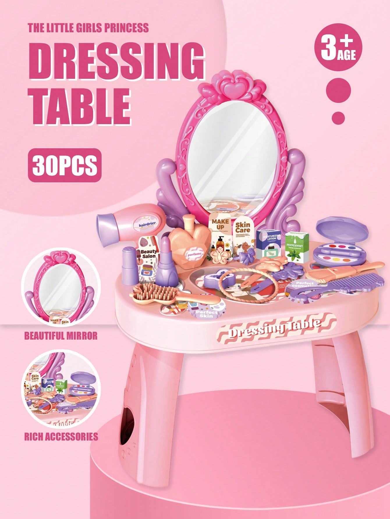Women'S Vanity Accessories - 어린이 공주 화장대 장난감 세트 (거울&30종