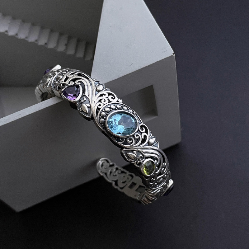Resin Bangle Bracelet - 여자를위한 새로운 925 스털링 실버 보물
