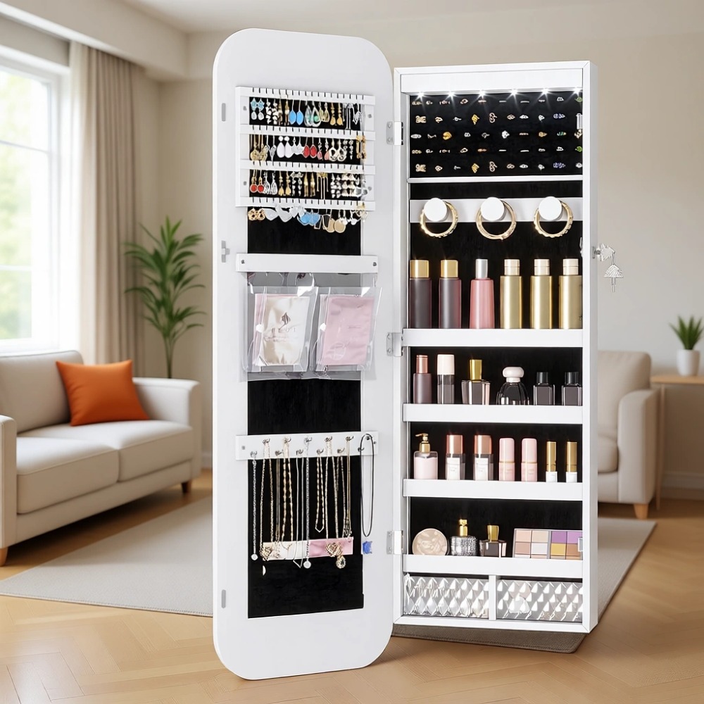 LED 조명이 있는 거울이 있는 보석장, 잠금 가능,  - Women Accessories Organizer 리뷰 및 가격