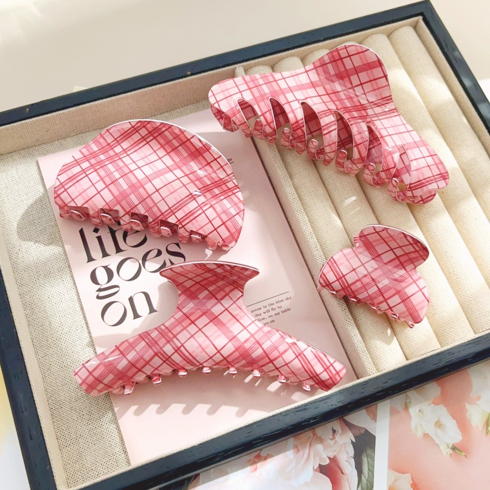 핑크 블루 그리드 헤어 클로 클립 헤어 액세서리 여성  - Women Accessories Online 리뷰 및 가격