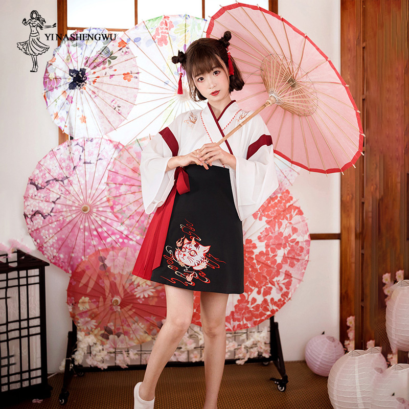 일본 여성 기모노 드레스, 블랙 화이트 고양이 자수 스 - Women'S Kimono Accessories 리뷰 및 가격