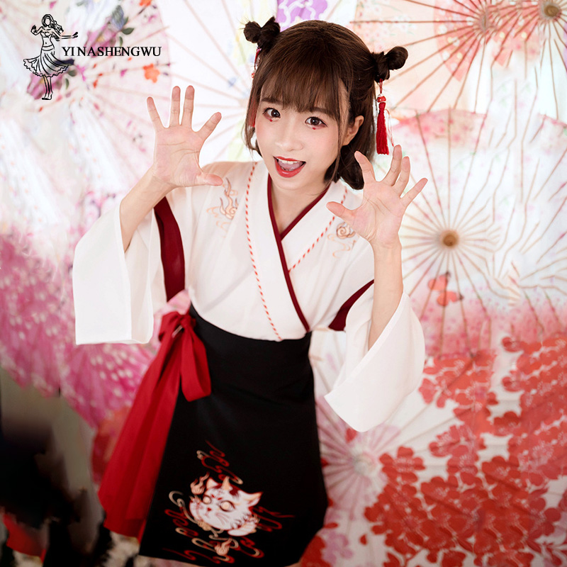 일본 여성 기모노 드레스, 블랙 화이트 고양이 자수 스 - Women'S Kimono Accessories 리뷰 및 가격