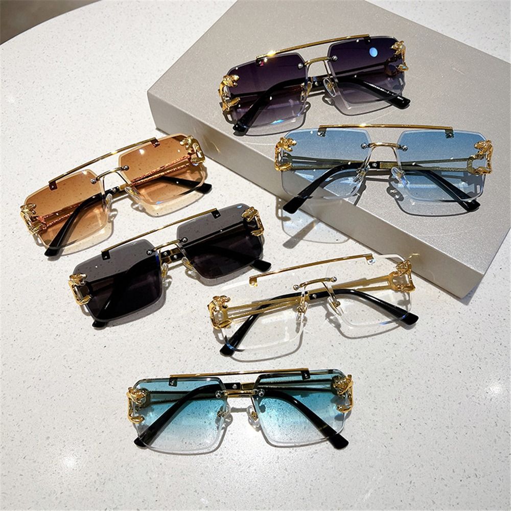 레트로 더블 브리지 무테 선글라스 메탈 UV400 오버 - Sunglasses Oversized Square 리뷰 및 가격