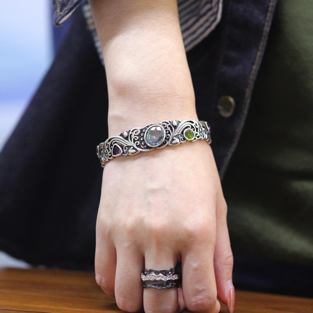 여자를위한 새로운 925 스털링 실버 보물 블루 퍼플  - Resin Bangle Bracelet 리뷰 및 가격