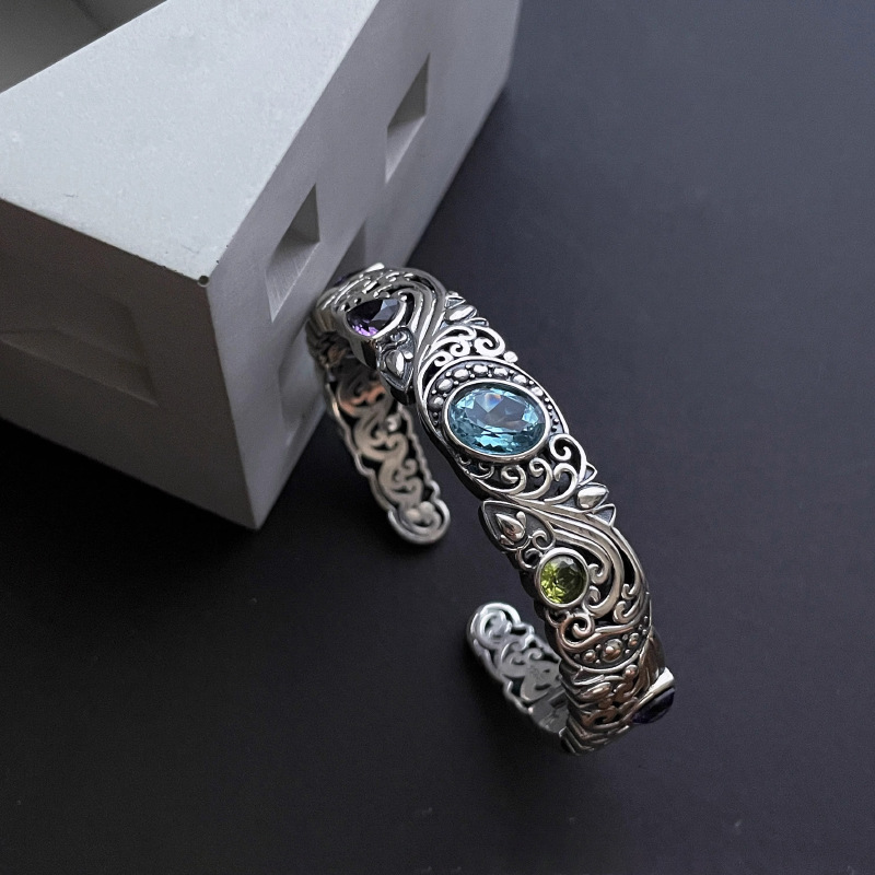 여자를위한 새로운 925 스털링 실버 보물 블루 퍼플  - Resin Bangle Bracelet 리뷰 및 가격