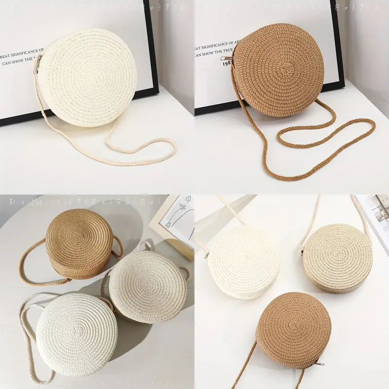 여성용 원형 라탄 크로스백, 수제 니트 짚 소형 숄더  - Women'S Accessories Purse 리뷰 및 가격