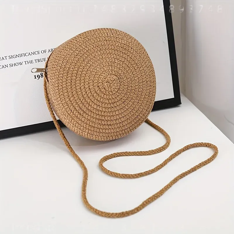 여성용 원형 라탄 크로스백, 수제 니트 짚 소형 숄더  - Women'S Accessories Purse 리뷰 및 가격