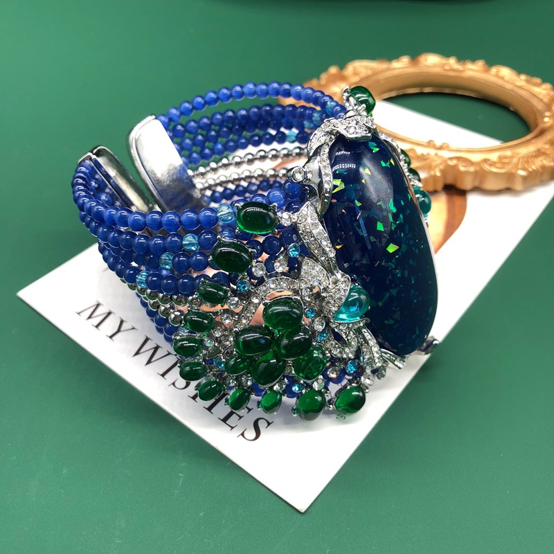 럭셔리 빈티지 청키 비즈 팔찌, 라인스톤 & 에메랄드  - Resin Bangle Bracelet 리뷰 및 가격